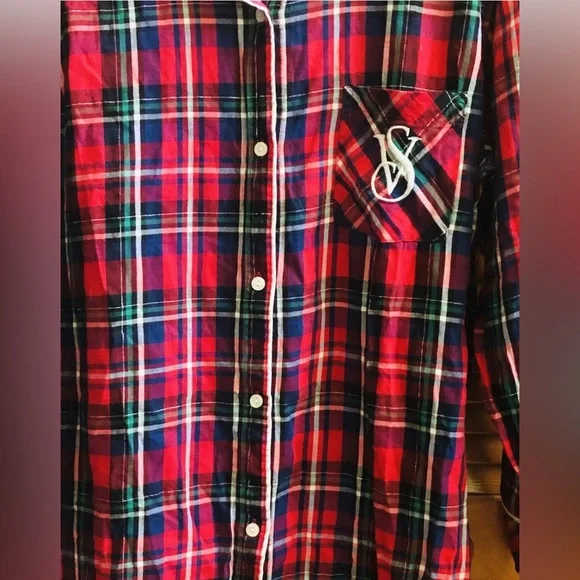 Victoria's Secret VS Dreamer Red Plaid Button-Front Sleep Shirt - Picture 3 of 6